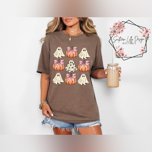Comfort Colors Tops - Ghost Pumpkin Bows Comfort Colors T-Shirt